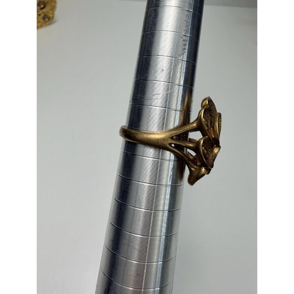 Vintage Brass Brutalist Statement Ring Textured Modernist Organic Design Size 8 - Picture 3 of 11